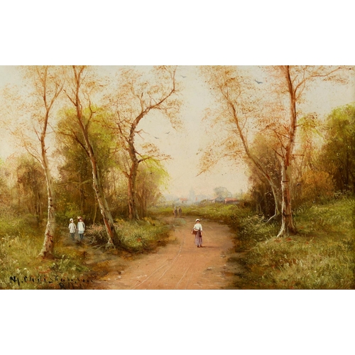 339 - NEILS HANS CHRISTIANSEN (1850-1922)PAIR OF OIL PAINTINGS ON BOARD Wooded landscape with lane and fig... 