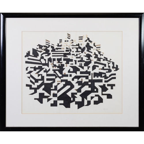 38 - TREVOR GRIMSHAW (1947-2001)PEN AND INK Abstract, angular shapes Signed in pencil 14” x 17” (35.6cm x... 