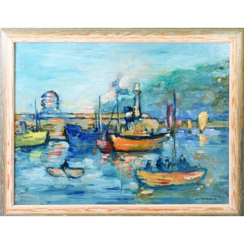 57 - LAWRENCE ISHERWOOD (1917-1988)OIL ON BOARD‘St. Ives Harbour’ Signed and dared (19)59, titled verso 1... 