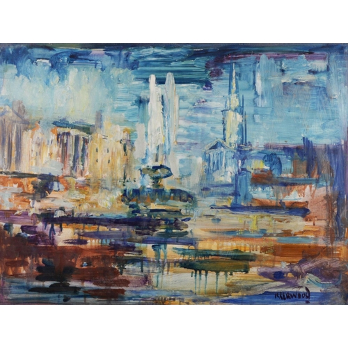 55 - LAWRENCE ISHERWOOD (1917-1988) MIXED MEDIA ON BOARD‘Fountain, Trafalgar Sq’ Signed, titled verso 17 ... 