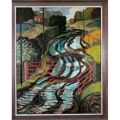 65 - NORMAN JAQUES (1922-2014) OIL ON CANVAS ‘Wet Summer’ Signed and dated (19)87, titled to label verso ... 