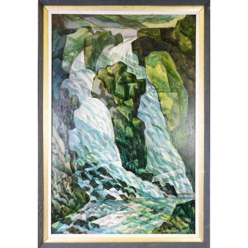 61 - NORMAN JAQUES (1922-2014) OIL ON BOARD‘Waterfall’ Signed, titled to label verso 35” x 23” (88.9cm x ... 