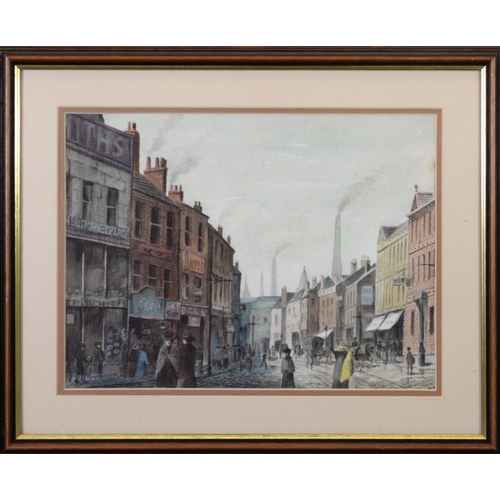 26 - STEPHEN GARBUTT (TWENTIETH CENTURY) TWO WATERCOLOURS Bygone street scenes with figuresSigned 12” x 1... 