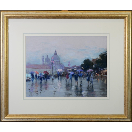 120 - BOB RICHARDSON (b.1938) PASTEL DRAWING St Mark’s Square, Venice, in the rainSigned 13 ¼” x 17 ½” (33... 