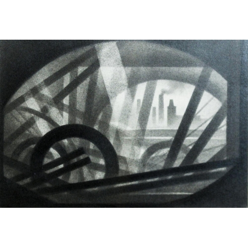 39 - TREVOR GRIMSHAW (1947-2001) SUITE OF THREE PENCIL DRAWINGSViews of industrial towns with wheels and ... 