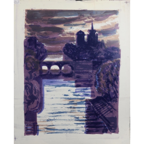 73 - NORMAN JAQUES (1922-2014)THREE UNTITLED COLOUR PRINTS ‘Moonlight’, seascape, signed‘Sunset in the Sn... 