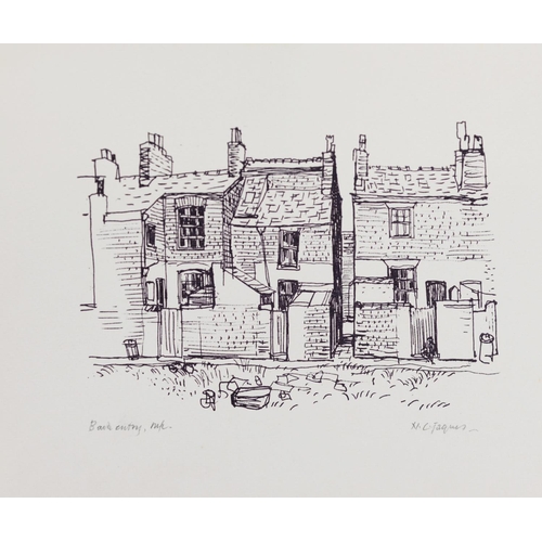 72 - NORMAN JAQUES (1922-2014) EIGHT SIGNED AND TITLED PRINTS OF PEN AND INK SKETCHES‘Back of Oxford Road... 