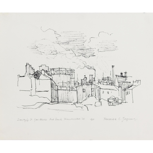 72 - NORMAN JAQUES (1922-2014) EIGHT SIGNED AND TITLED PRINTS OF PEN AND INK SKETCHES‘Back of Oxford Road... 