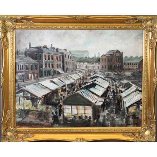 109 - KENNETH MILES (TWENTIETH CENTURY) OIL ON CANVAS‘Hyde Market 1920'Signed and dated 198? 13 ½” x 17 ½”... 