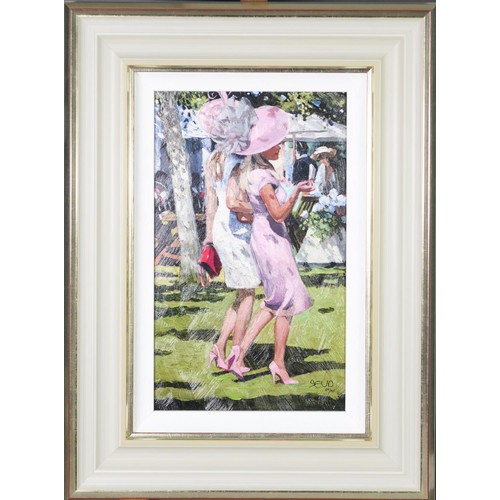 196 - SHEREE VALENTINE DAINES (b.1959) ARTIST SIGNED LIMITED EDITION COLOUR PRINT‘Ascot Chic I’ (129/195) ... 