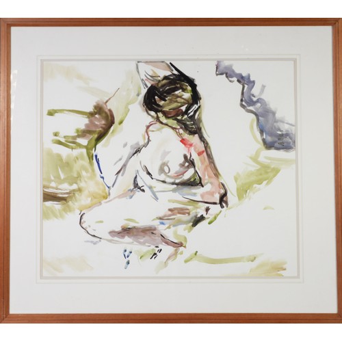 116 - ALBERT B OGDEN (b. 1928) WATERCOLOUR ‘Green and White Reclining Figure’ Unsigned, titled to label ve... 