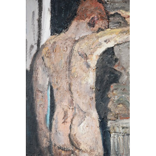 87 - ADRIAN JOHNSON (1960) IMPASTO OIL PAINTING ON CANVAS BOARD Male Nude Initialled and titled verso and... 