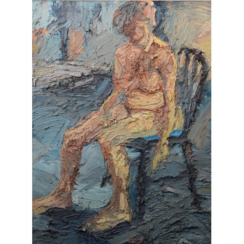 88 - ADRIAN JOHNSON (1960) IMPASTO OIL PAINTING ON CANVAS Seated female nude 39 1/4in x 29 1/4in (100 x 7... 