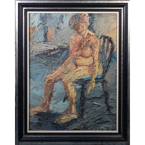 88 - ADRIAN JOHNSON (1960) IMPASTO OIL PAINTING ON CANVAS Seated female nude 39 1/4in x 29 1/4in (100 x 7... 