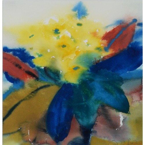 3 - CAROLINE BAILEY (b.1953)WATERCOLOUR‘Yellow Primula’ Signed, titled to ‘The Gallery’ Manchester, labe... 