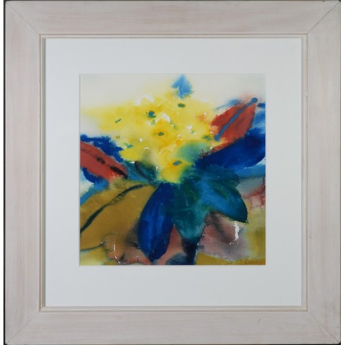 3 - CAROLINE BAILEY (b.1953)WATERCOLOUR‘Yellow Primula’ Signed, titled to ‘The Gallery’ Manchester, labe... 