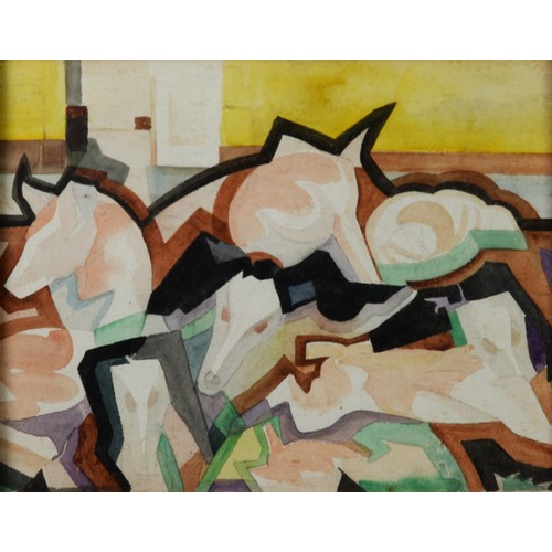 11 - MAY BROADHURST (active 1930 - 50) WATERCOLOUR DRAWING Abstract with horses heads Inscribed verso 7 1... 