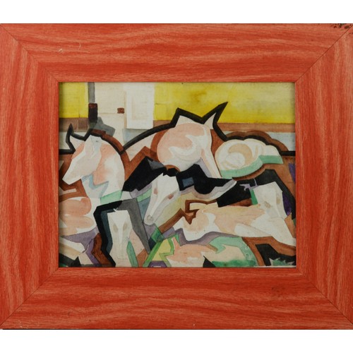 11 - MAY BROADHURST (active 1930 - 50) WATERCOLOUR DRAWING Abstract with horses heads Inscribed verso 7 1... 