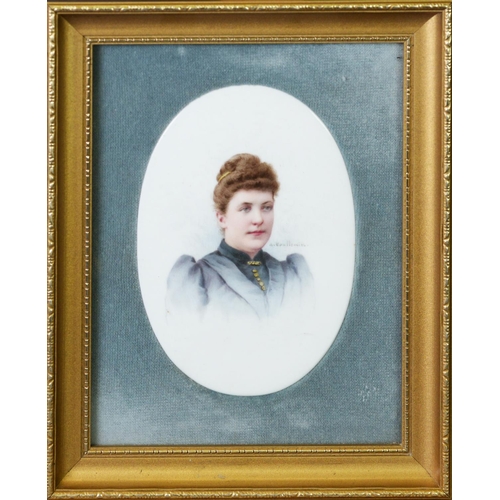 177 - A LATE 19TH CENTURY GERMAN PORCELAIN PLAQUE BY ANNE NICOLE VOULLEMIER, depicting a governess, signed... 