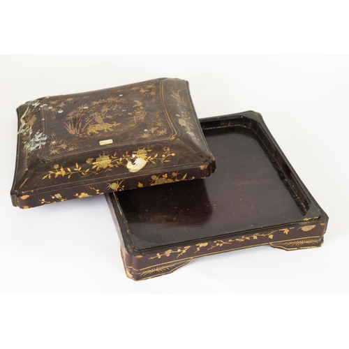 33 - TAISHO PERIOD JAPANESE LACQUER CINQFOIL TRAY, with hiramaki-e and takimaki-e decoration, and support... 