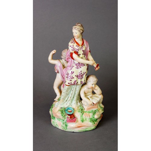 148 - DERBY PATCH PERIOD FIGURE GROUP AS AN ALLEGORY OF MUSIC, or depiction of St. Cecilia, with putto aro... 