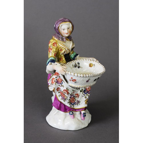 227 - EARLY 19TH CENTURY MEISSEN FIGURE GROUP OF SEATED LADY WITH BASKET, with underglaze marks to the bas... 