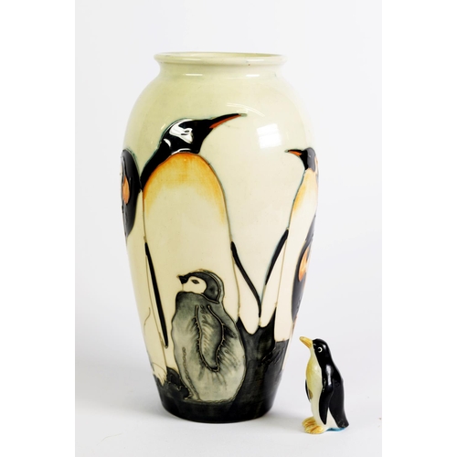 104 - SALLY TUFFIN FOR MOORCROFT, SECOND QUALITY, LIMITED EDITION PENGUIN PATTERN TUBE LINED POTTERY VASE,... 