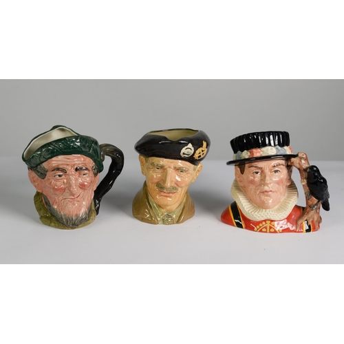 121 - THREE ROYAL DOULTON (BURSLEM) CHARACTER JUGS 'MONTY', 'AULD MAC' and 'THE YEOMAN OF THE GUARD' (3)