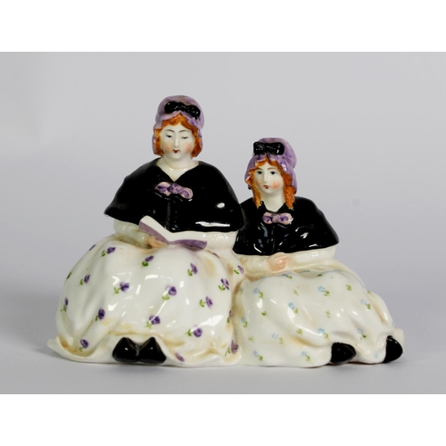 138 - ROYAL WORCESTER PORCELAIN GROUP, modelled as two sisters, wearing matching dresses and black shawls,... 