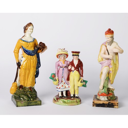 228 - LATE 18th CENTURY STAFFORDSHIRE PEARLWARE FIGURE GROUP OF NEPTUNE, plus a SIMILAR FEMALE FIGURE with... 