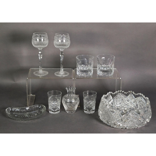 250 - MIXED LOT OF GLASS, to include: SIX DECANTERS AND STOPPER, including a globe and shaft pair engraved... 