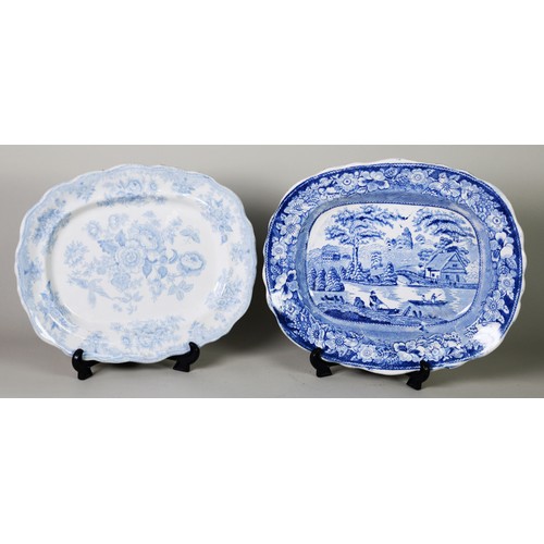 231B - VICTORIAN OBLONG SMALL PLATTER with blue transfer print of Nuneham Courtenay, an Asiatic pattern PLA... 