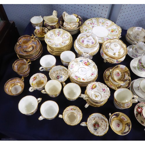 193 - A WORCESTER BISHOP OF DURHAM PART TEA SERVICE, together with an early 19th century part tea service ... 