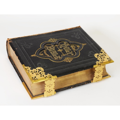 360 - REVEREND JOHN EDDIE, LATE 19th CENTURY ILLUSTRATED FAMILY BIBLE, heavily embossed leather, with gilt... 