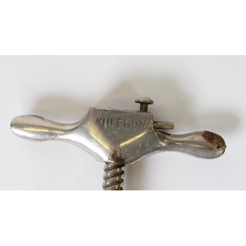 364 - PLANTS PATENT CORKSCREW, CIRCA 1884, marked Wolfruna, patent no 5549 (some loss of plating to handle... 