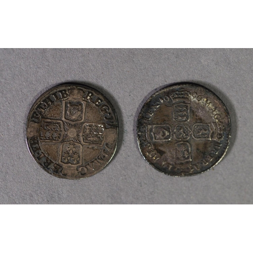 1 - WILLIAM III SILVER SIXPENCE 1696 with N (Norwich) below bust (fine) and a QUEEN ANNE SILVER SIXPENCE... 