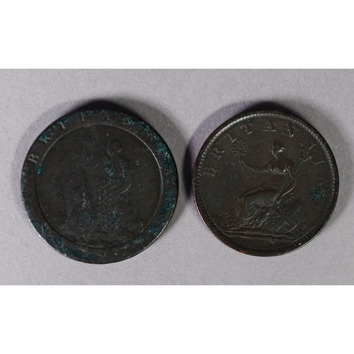 4 - GEORGE III COPPER PENNY 1806 showing some mint bloom (EF) and a GEORGE III CARTWHEEL PENNY 1797 (sho... 