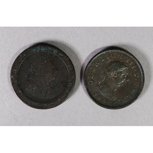 4 - GEORGE III COPPER PENNY 1806 showing some mint bloom (EF) and a GEORGE III CARTWHEEL PENNY 1797 (sho... 