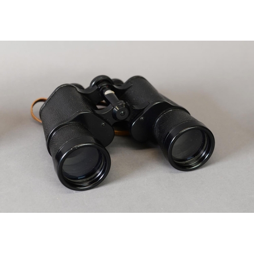 342 - PAIR OF HOYA 16x50 MAGNIFICATION TRADITIONAL BINOCULARS, in brown leather case and TWO VERY SIMILAR ... 