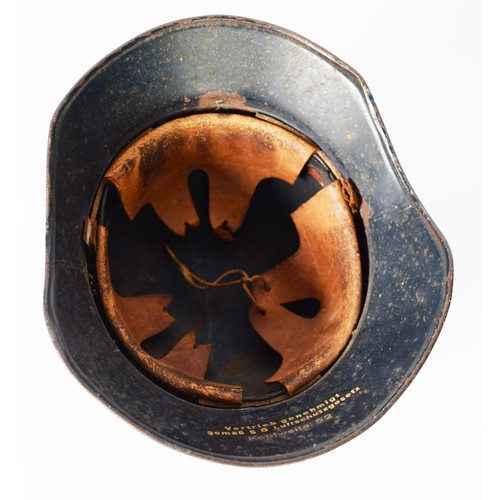 56 - GERMAN M1938 LUFTSCHUTZ GLADIATOR HELMET, probably retaining 60/70% of original dark blue paint and ... 