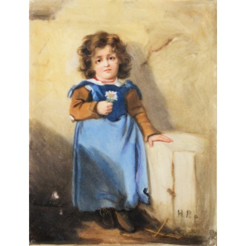 389 - 19th CENTURY CONTINENTAL PORCELAIN RECTANGULAR PLAQUE painted with a portrait of a young peasant gir... 