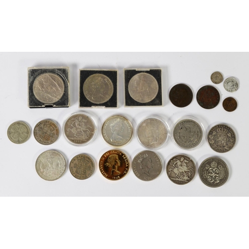 23 - SELECTION OF COINAGE TO INCLUDE TWO QUEEN VICTORIA CROWNS 1889 and 1890 (both F), THREE AMERICAN SIL... 