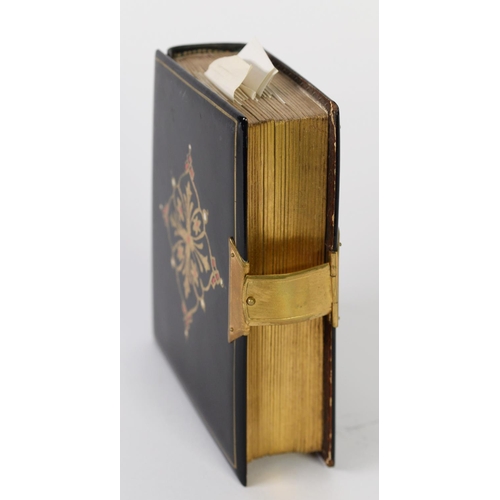 345 - SMALL VICTORIAN ALBUM WITH PAPIER-MACHE COVERS and gilt brass clasp CONTAINING SIXTEEN CARTE-DE-VISI... 