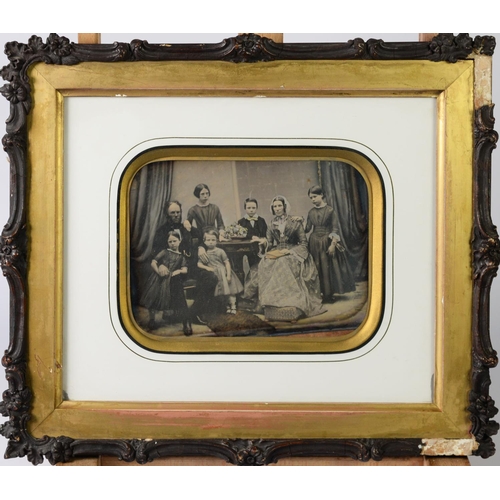 347 - MID NINETEENTH CENTURY SLIGHTLY TINTED DAGUERREOTYPE OF A FAMILY contained in original glazed frame ... 