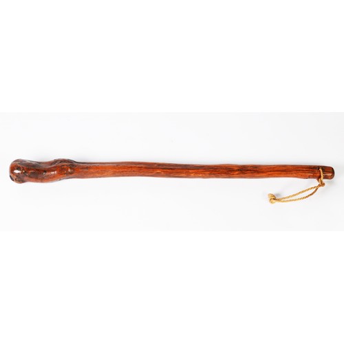 102 - IRISH NATURAL HAWTHORN SHILLELAGH OR FIGHTING STICK with swollen knotted top, the end pierced for la... 