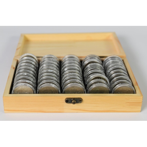 34 - Wooden box containing Half-Crowns, 1920 – 1970 (incl 27 pre '47 examples)