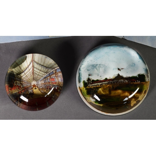 186 - TWO LATE 19th CENTURY PAPERWEIGHTS WITH COLOUR VIEWS OF CRYSTAL PALACE; 4 one guinea Crystal Palace ... 