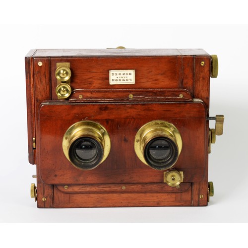 290 - EXTREMELY RARE GEORGE LOWDON MAHOGANY STEREO CAMERA, complete with makers label LOWDON OF DUNDEE, Ge... 