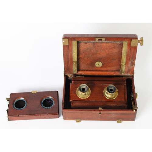 291 - LANCASTER MAHOGANY STEREO CAMERA, with associated manual shutter block, the case 5 1/2