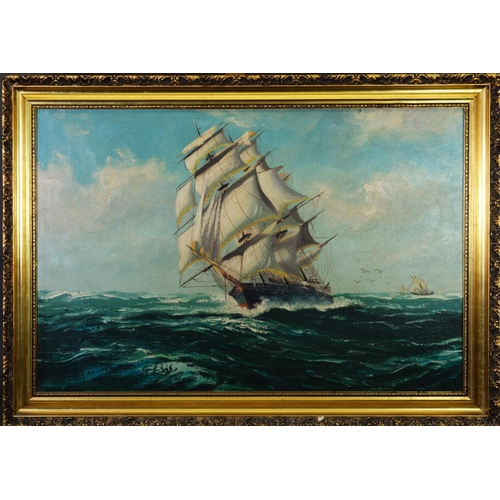 199 - HENNIE? (TWENTIETH CENTURY) OIL ON CANVASMasted ship under sail Signed 19 ¾” x 29 ½” (50.2cm x 74.9c... 